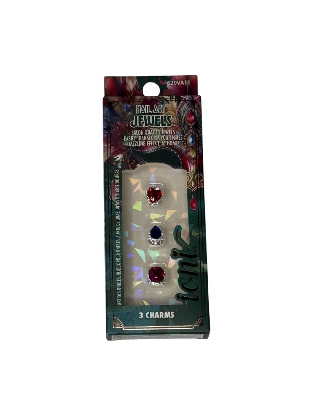 Ioni Nail Art Rhinestone Charms 3 Pack Red Blue Silver Nail Decorations NWT